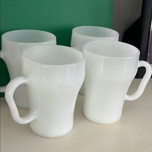 Anchor Hocking Fire King White Milk Glass Soda Fountain /Coca Cola Mugs (4) VTG